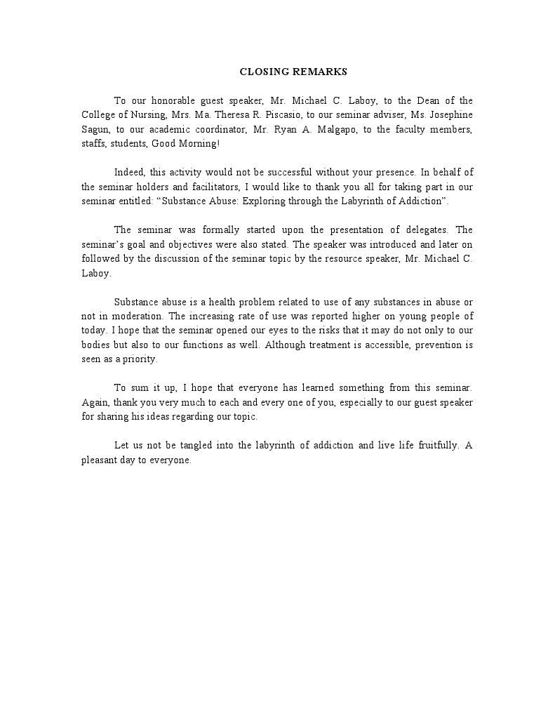 Closing Remarks Pdf Health Care