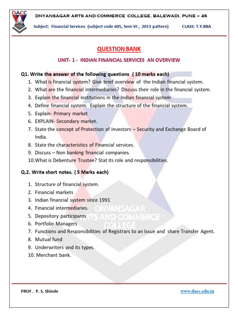 FINANCIAL-MARKETS-AND-SERVICES-Question-Bank 1 | PDF | Securities ...