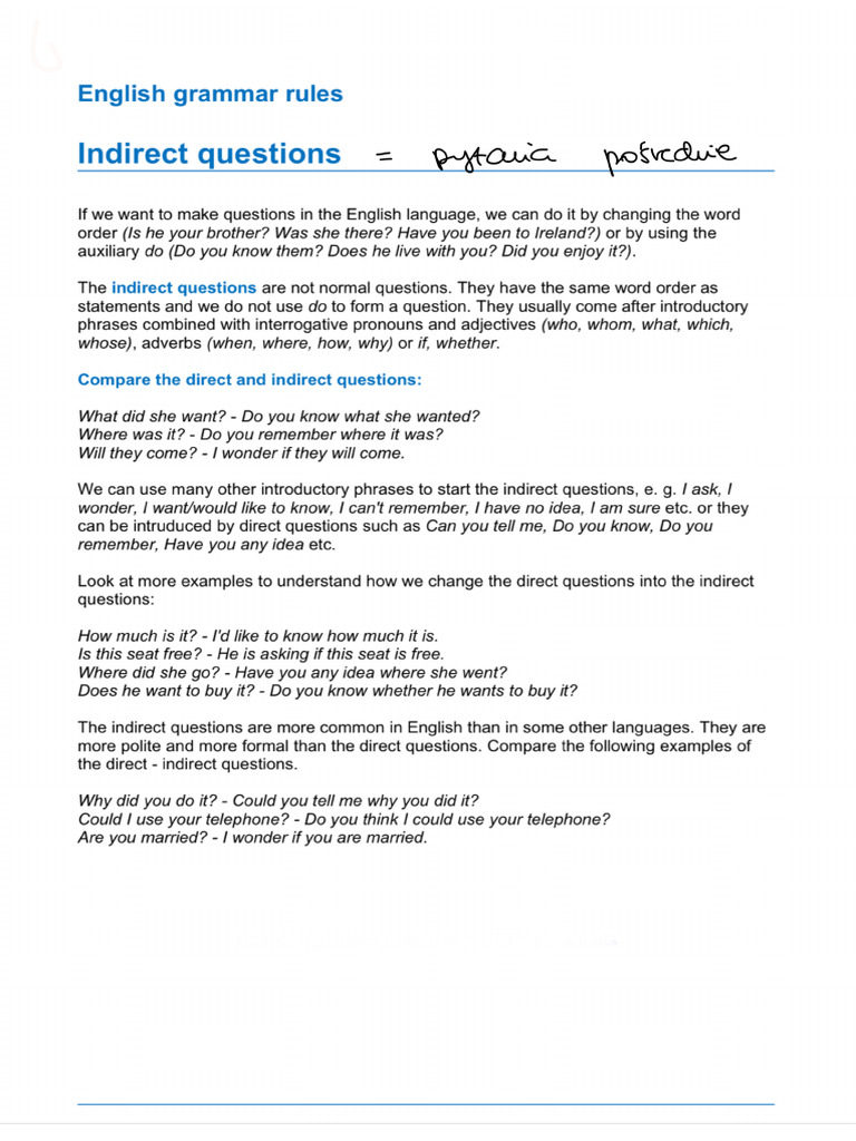 Reported Speech - Indirect Questions | PDF