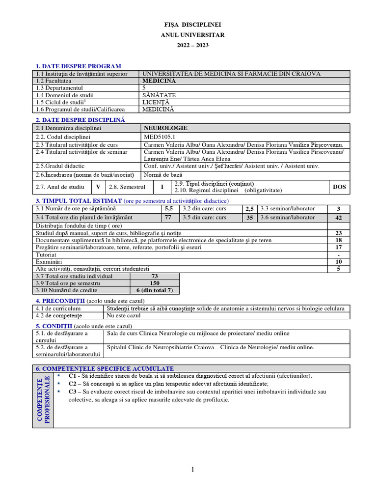 UMFCV M RO D5 Neurologie | PDF