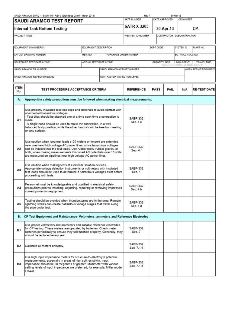 Internal Tank Cathodic Protection Testing | PDF | Electrical ...