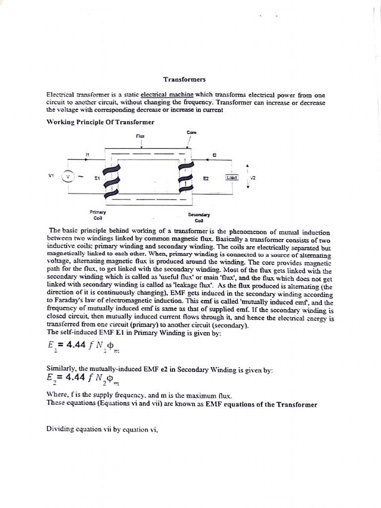 Transformers Notes | PDF | Transformer | Electromagnetic Induction