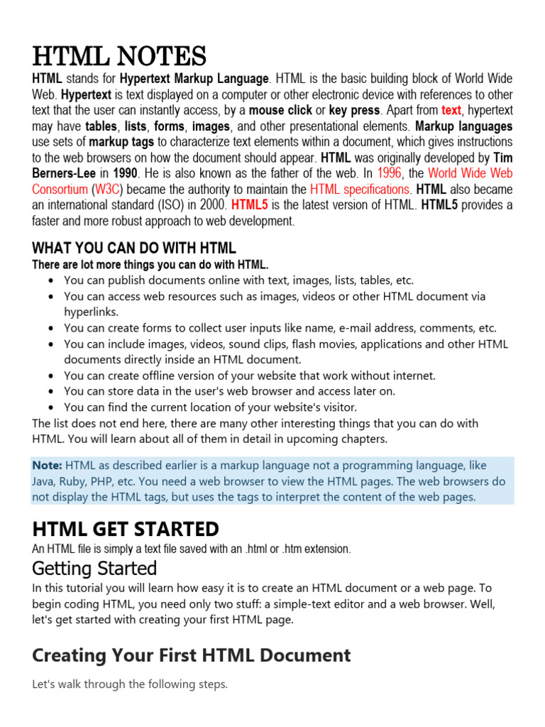 1 - HTML Notes | PDF | Html Element | Hyperlink