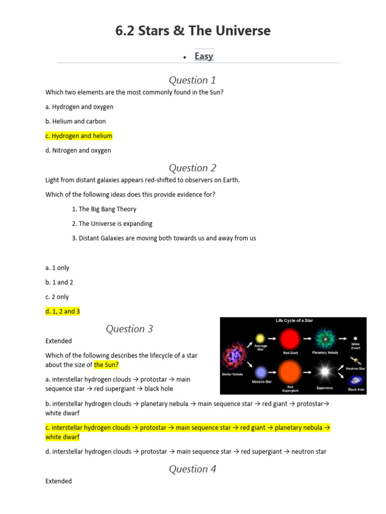 Stars, Galaxies, and the Universe Quiz | PDF | Stars | Galaxy