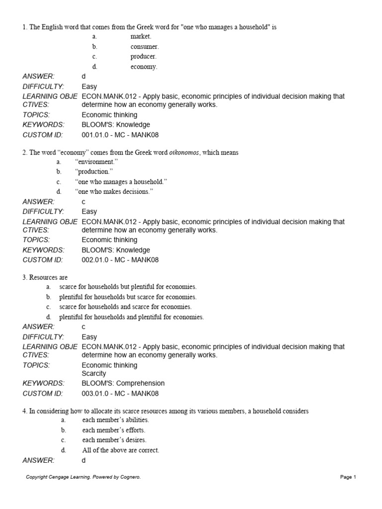 Sec 1.0 MC Ten Principles of Economics | PDF | Economics | Economies