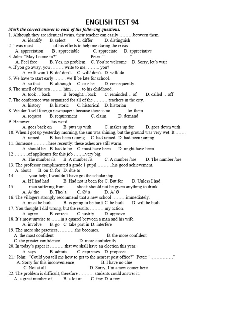 English Test 94: Questions & Answers | PDF | Encyclopedias ...