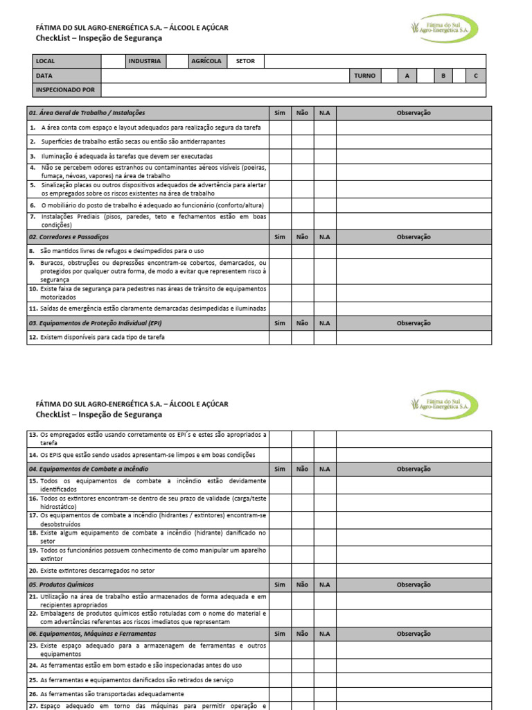 CheckList - Inspeção de Segurança | PDF | Embalagem e rotulagem