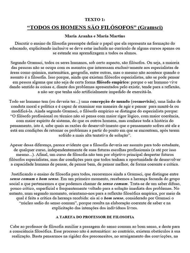 Senso Comum e Filosofia na Educação | PDF | Conhecimento | Pensamento