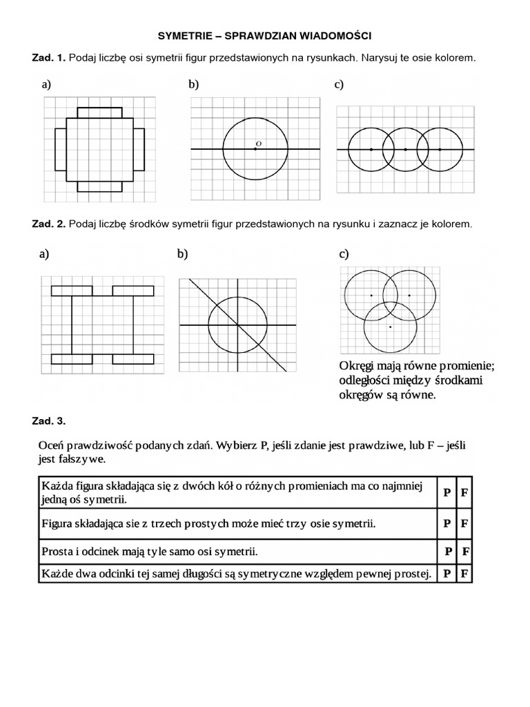Sprawdzian Symetrie Matematyka Z Plusem SYMETRIE 8 - SPRAWDZIAN WIADOMOŚCI ZN | PDF