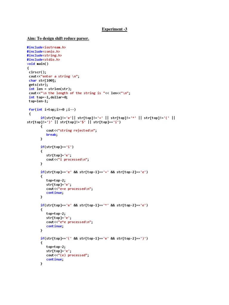 Shift Reduce Parser Implementation | PDF