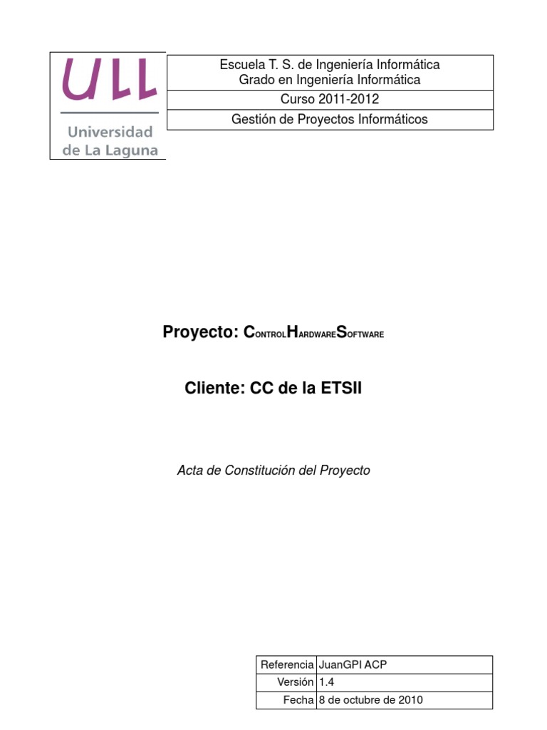 Acta de Constitución del Proyecto CHS S.A. | PDF | Software | Presupuesto