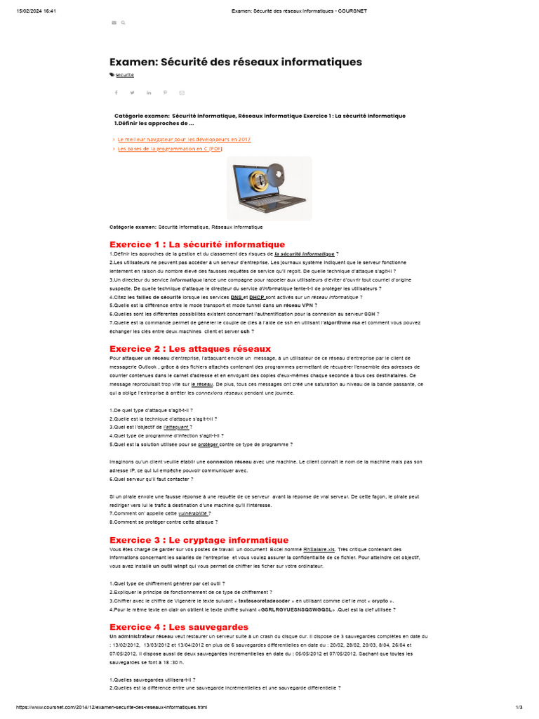 Examen de Sécurité Informatique | PDF | Cryptage | Serveur (Informatique)