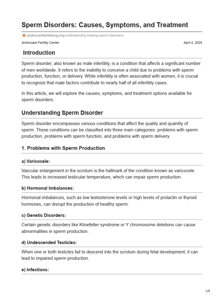 Understanding Sperm Disorders | PDF | Infertility | Ejaculation