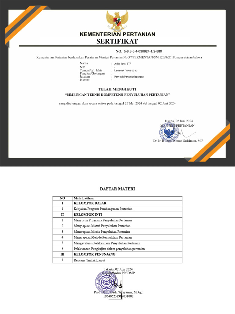 Sertifikat Bimtek | PDF