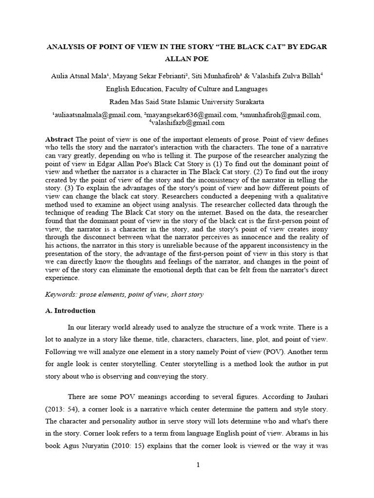 Analysis of The Point of View of The Black Cat Short Story PDF