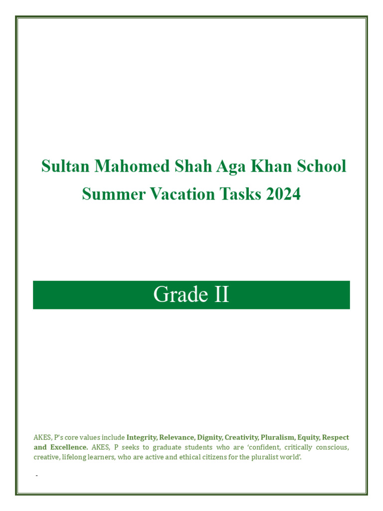 Grade II Summer Tasks 2024 | PDF