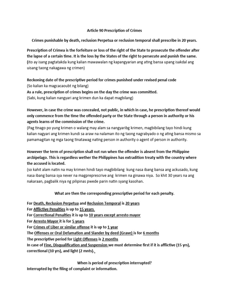 Article 90 Prescription of Crimes Download Free PDF Statute Of