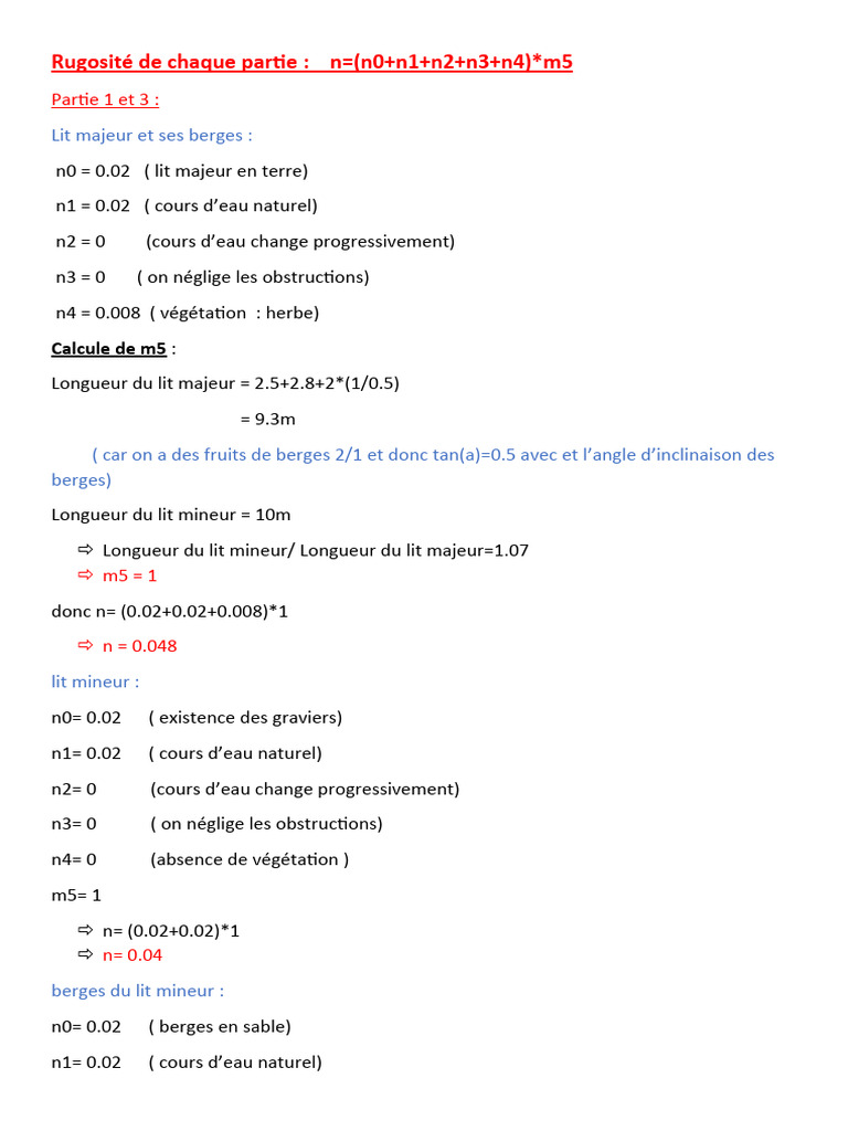 Calcul de la rugosité des lits d'eau | PDF