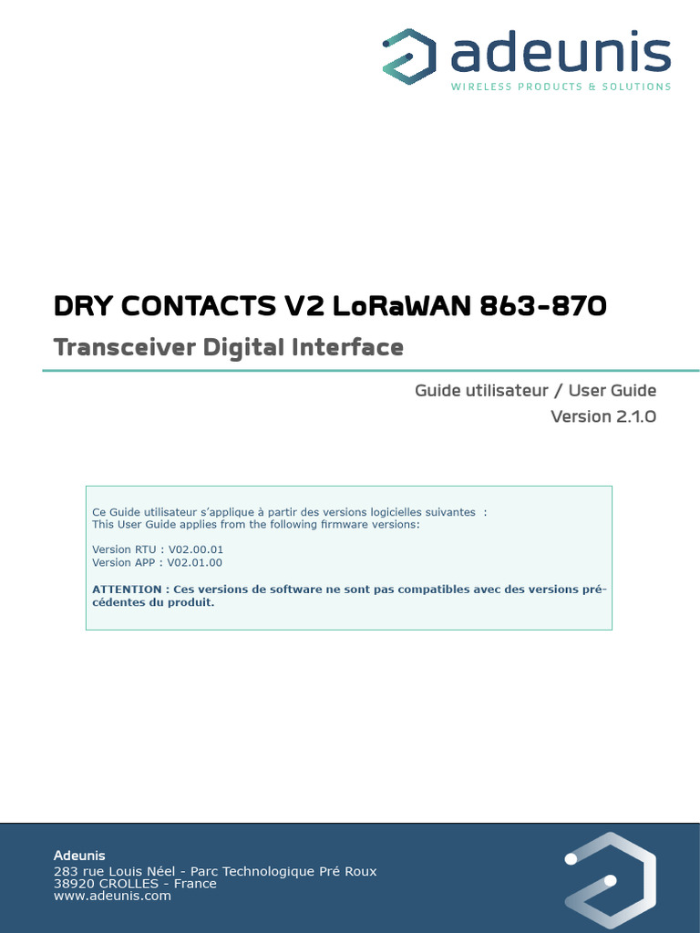 Dry-Contacts v2 Lorawan 868 Ug 2.1 FR en | PDF | Recyclage | USB