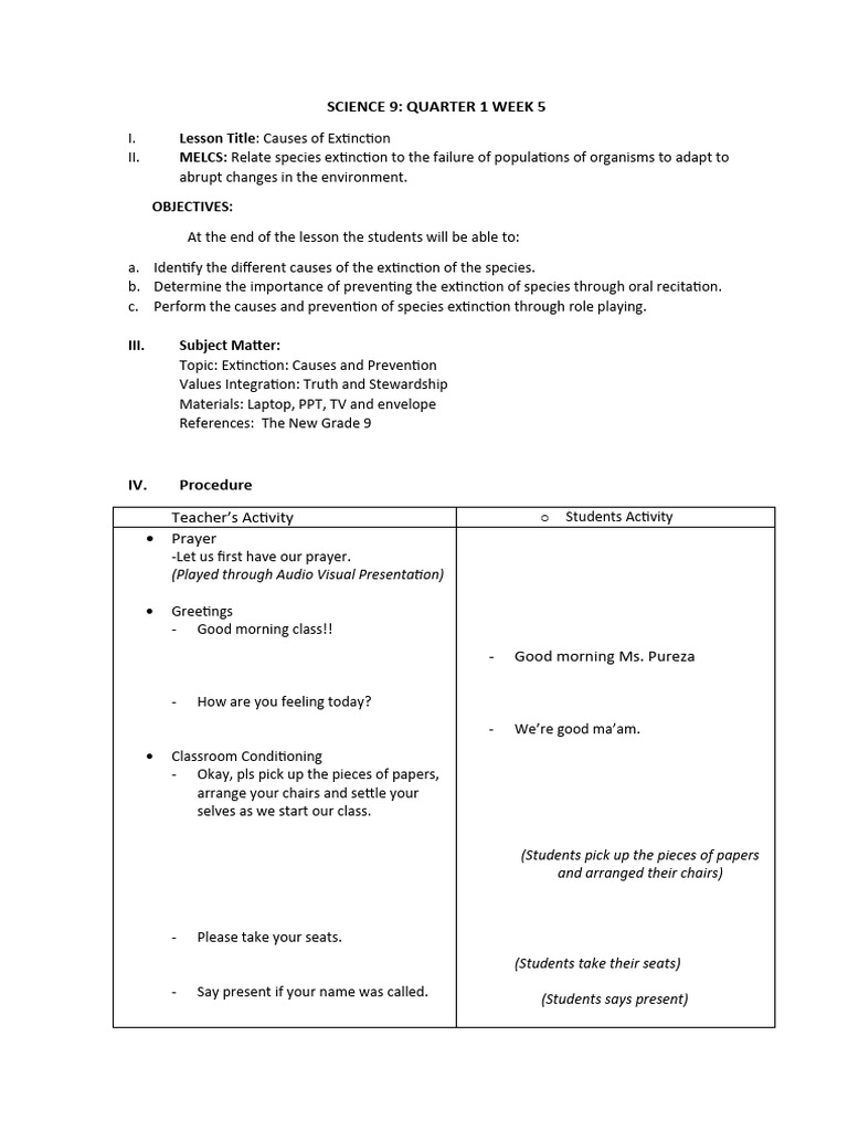 Grade 9 Extinction of Species - 063643 | PDF | Extinction | Introduced ...