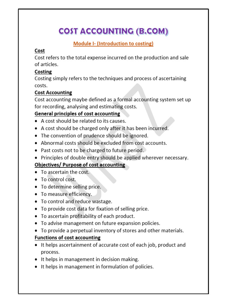 Cost Accounting - Bcom - Module 1 | Download Free PDF | Cost | Cost ...
