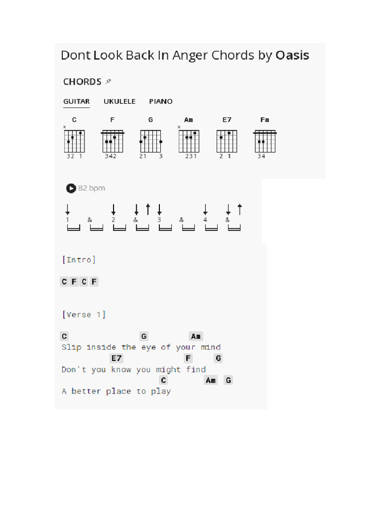 Dont look back in anger chords pdf