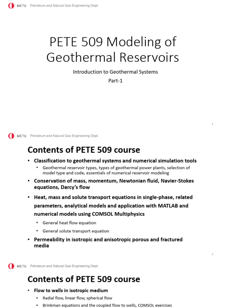 1 Geothermal Systems Introduction Modeling Slides Pdf Petroleum
