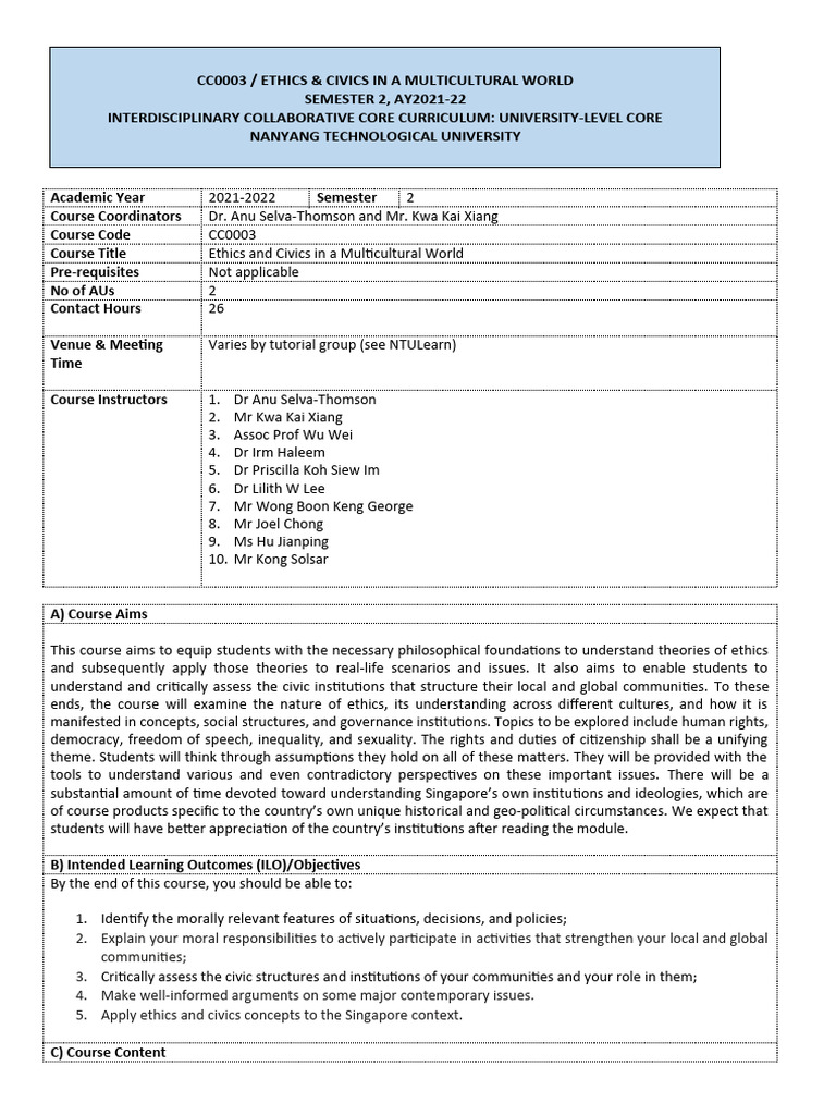 CC0003 AY21 - 22 - Sem 2 - Course Outline - Final (3) - 130122 | PDF ...
