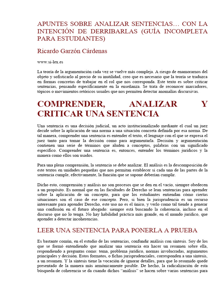 Apuntes para Analizar Una Sentencia | PDF | Juez | Sentencia (ley)