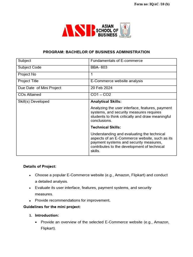 BBA 6 - Ecommerce - Mini Project 1 | PDF | E Commerce | Usability