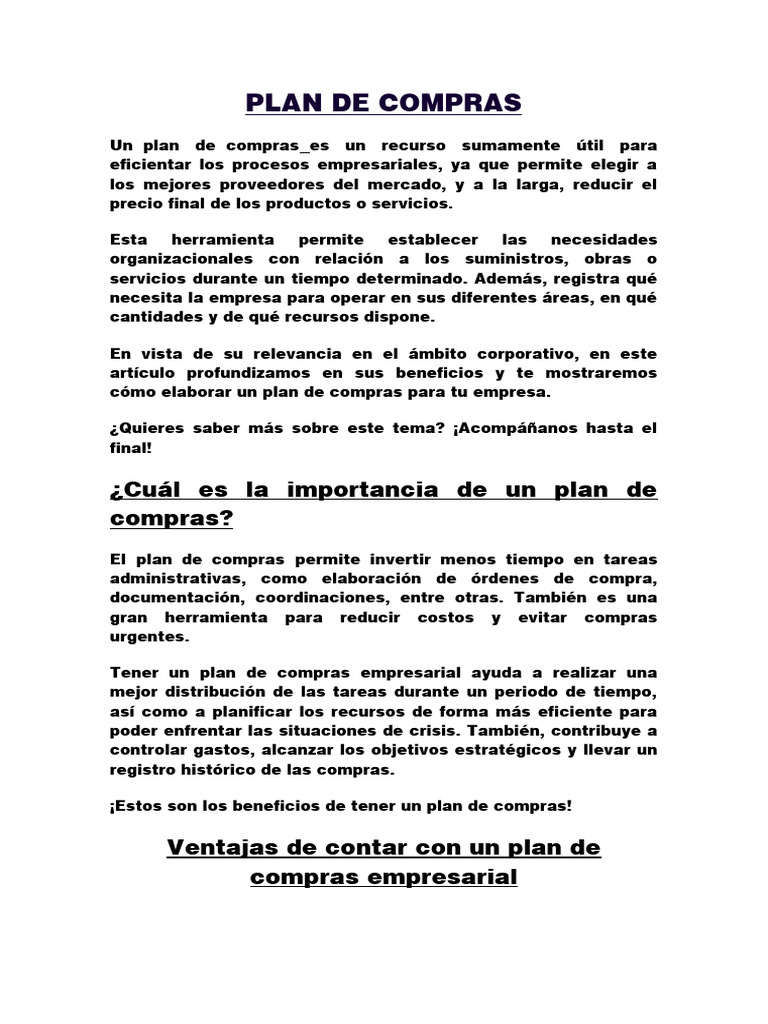 Plan de Compras | PDF | Business | Economias