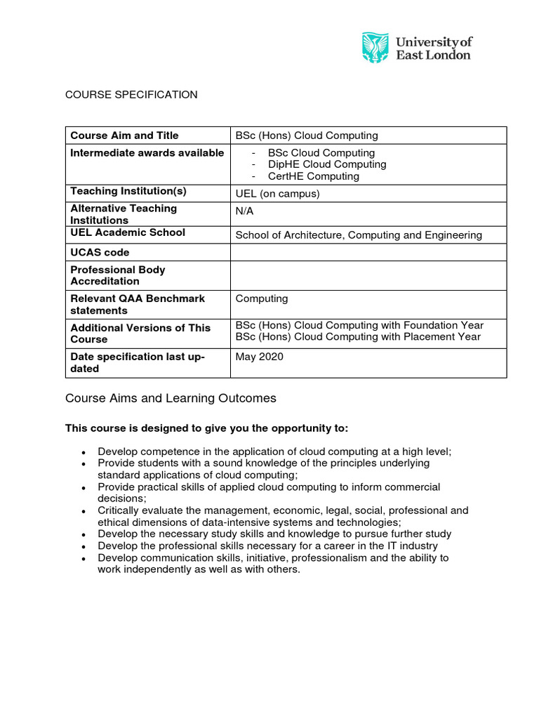 BSc (Hons) Cloud Computing Overview | PDF | Computing | Knowledge