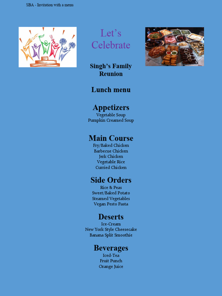 Family Reunion Invitation Menu | PDF