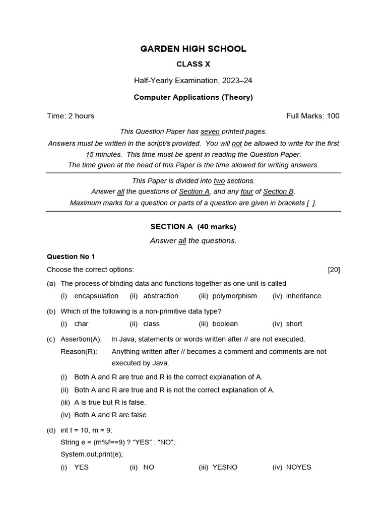 10 Computer Applications HY 23-24 | PDF | Integer (Computer Science ...