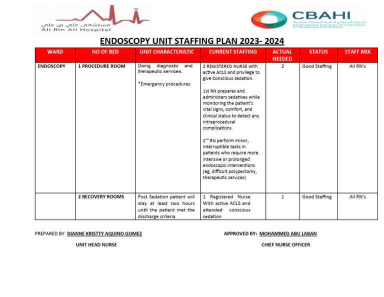 ENDOSCOPY STAFFING PLAN 2023 2024 PDF Endoscopy Nursing