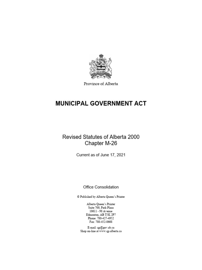 Municipal government act revised statutes of alberta 2000 chapter m 26
