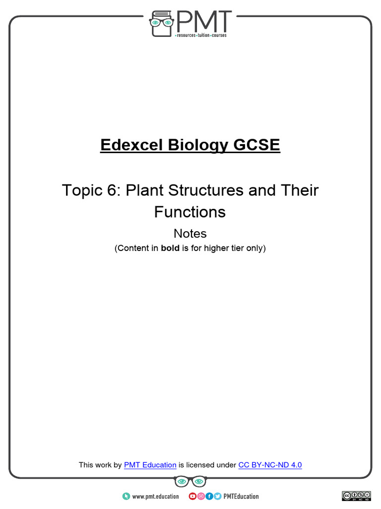Detailed Notes Topic 6 Plant Structures and their Functions Edexcel