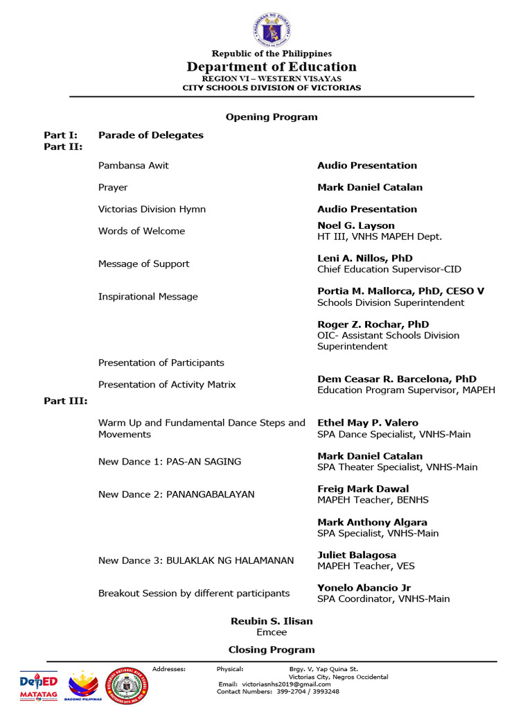 VNHS Opening Program Highlights | PDF