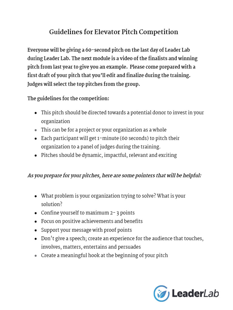 Elevator Pitch Guidelines | PDF