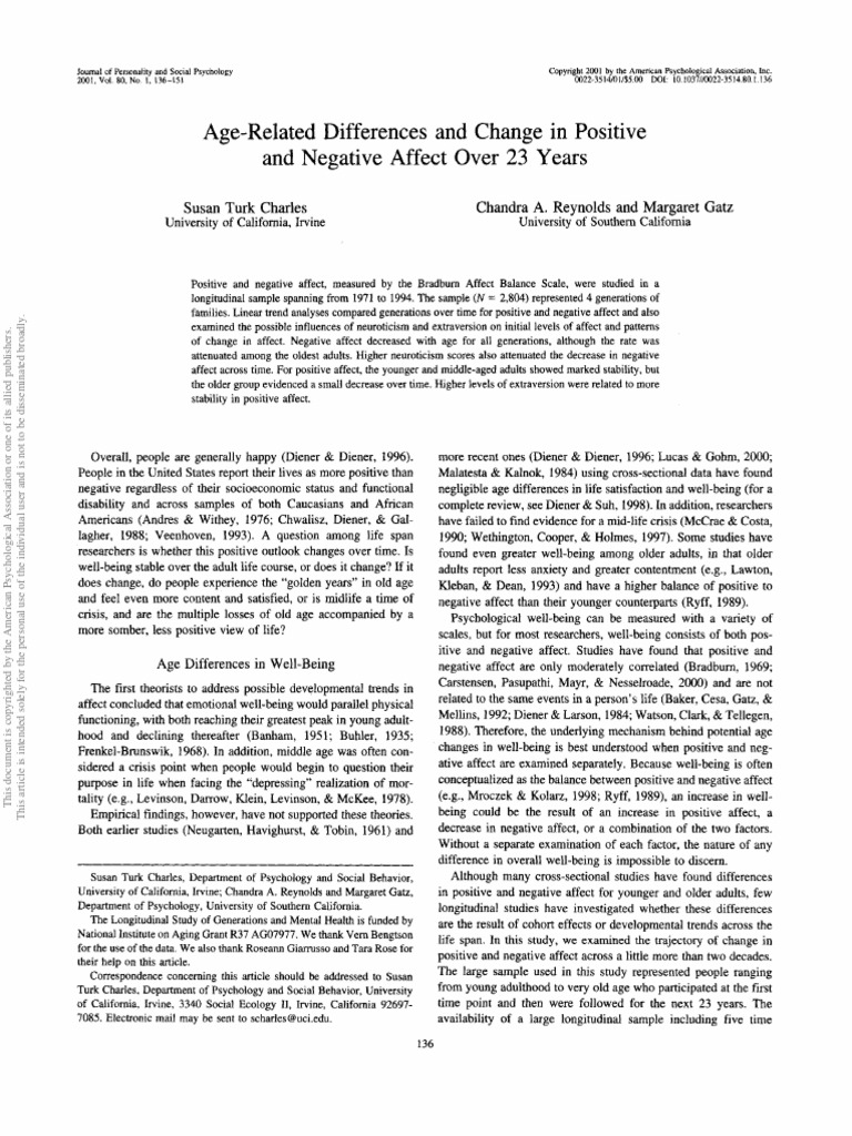 Age Related Differences and Change in Positive and Negative Affect Over ...
