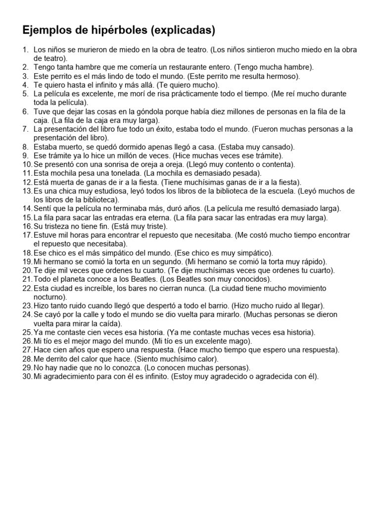 Ejemplos de hipérboles explicadas | PDF | Arte | Clásicos