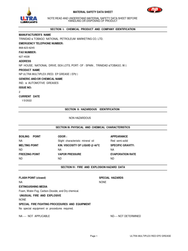 Sds Ultra Multiplex Red Ep2 Grease Download Free PDF Water Sodium
