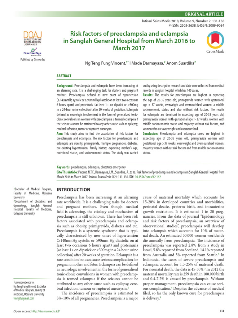Risk Factors of Preeclampsia and Eclamps | PDF | Maternal Health ...