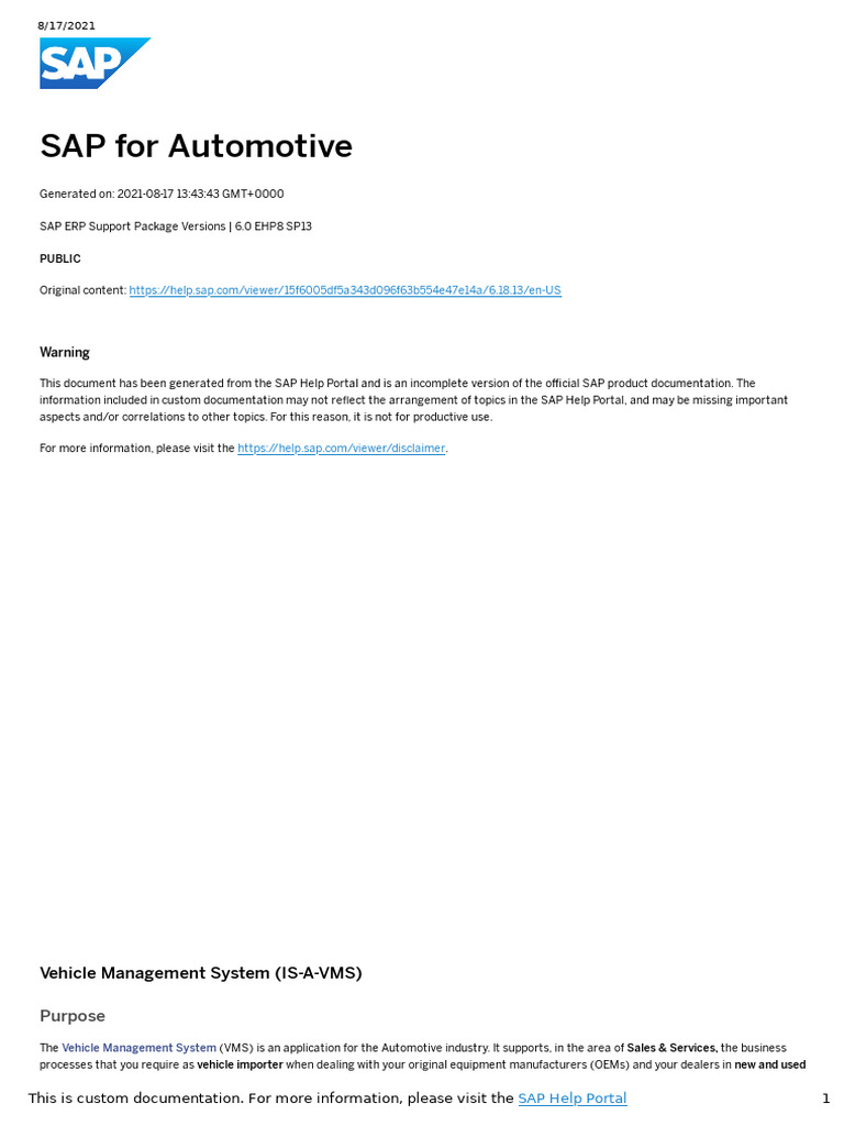 Overview of SAP Vehicle Management System | PDF | Valuation (Finance ...