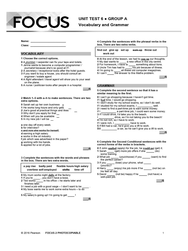 Unit Test 6: Vocabulary & Grammar | PDF | Salary