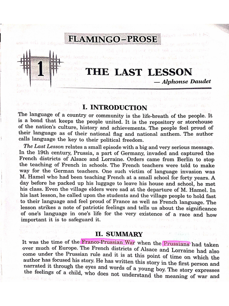 The Last Lesson Notes PDF