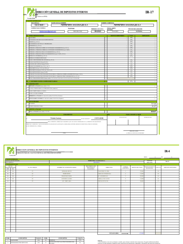 Formato de Retenciones IR-17 2018 | PDF | Interés | Impuestos