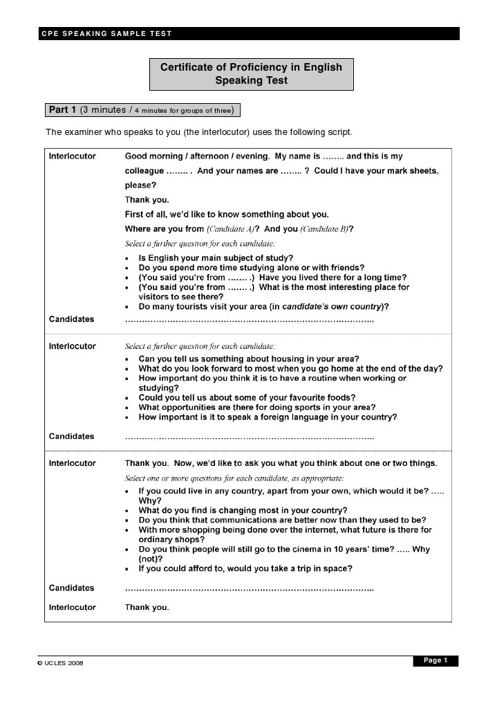 CPE Speaking Final | PDF