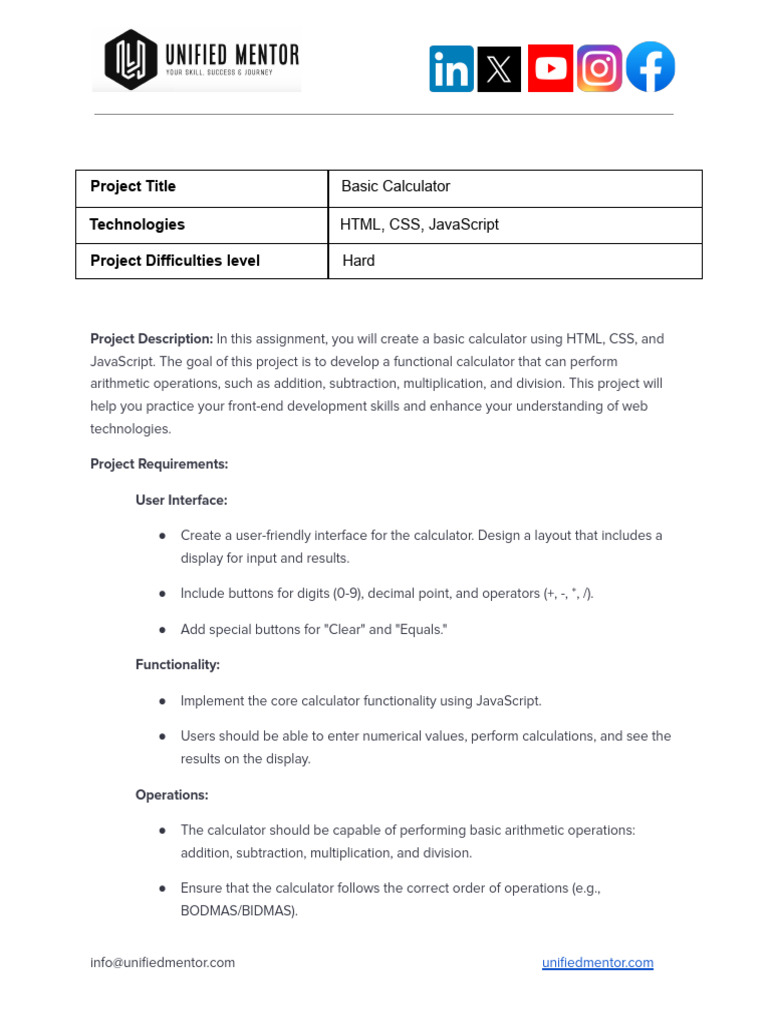 Project Title Technologies Project Difficulties Level: Basic Calculator ...