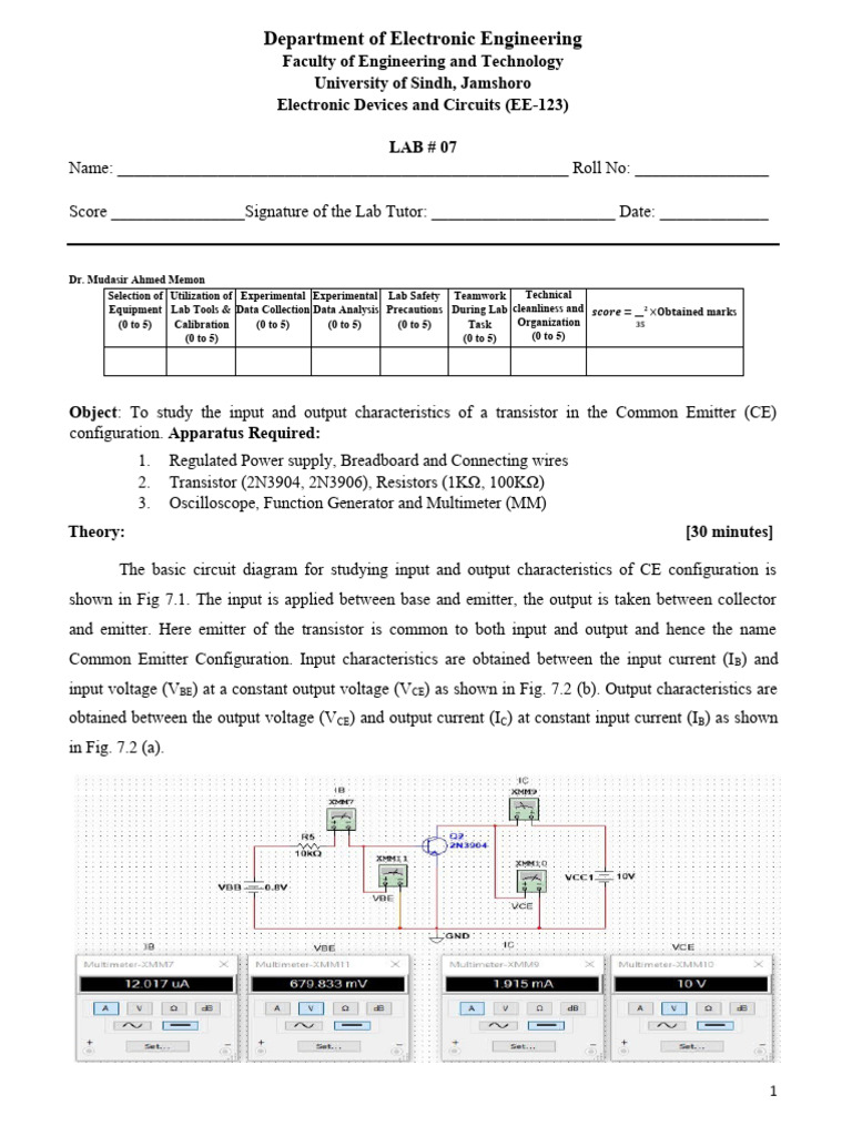 Common Emitter Transistor Lab Guide | PDF | Electrical Engineering ...